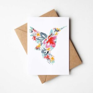 HUMMINGBIRD Note Card Set of 8 Folded Stationery with Envelopes & Stickers Handmade Cute Stationery Gifts Unique Gift Made in USA